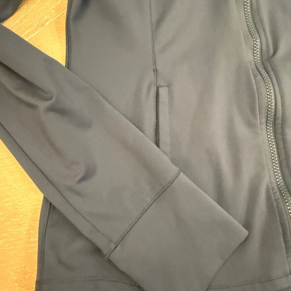 Women's Navy Blue Hooded Jacket with Thumbholes Fitted Silhouette  Athleisure - Picture 3 of 10